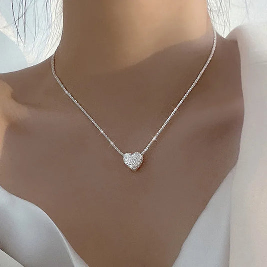 Arwa New 925 Sterling Silver Girls Love Necklace Simple Heart shaped