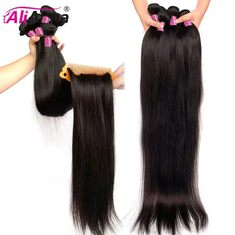 Arwa 26Inch Human Hair Bundles 10A Brazilian Raw Hair Weave Bundles 30 38 40 Inch Straight Human Hair Bundles Hair Extensions