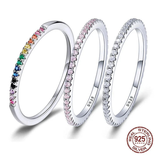 Arwa 925 Sterling Silver CZ Simulated Diamond Stackable Ring Platinum Plated Eternity Bands