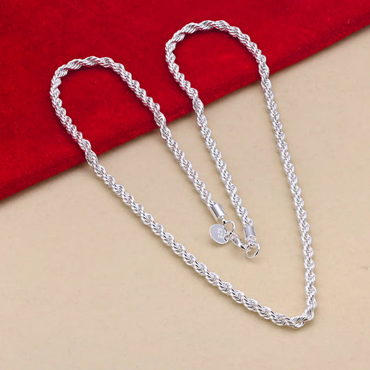 Arwa Necklace 16-24 inch for women men 925 Sterling Silver charm 4MM Rope Chain