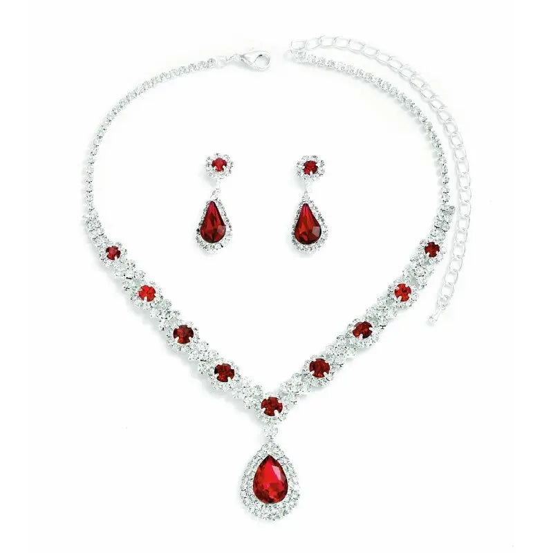 (Isabella) 3 pieces of women's crystal droplet necklace with earrings set for wedding evening dress accessories