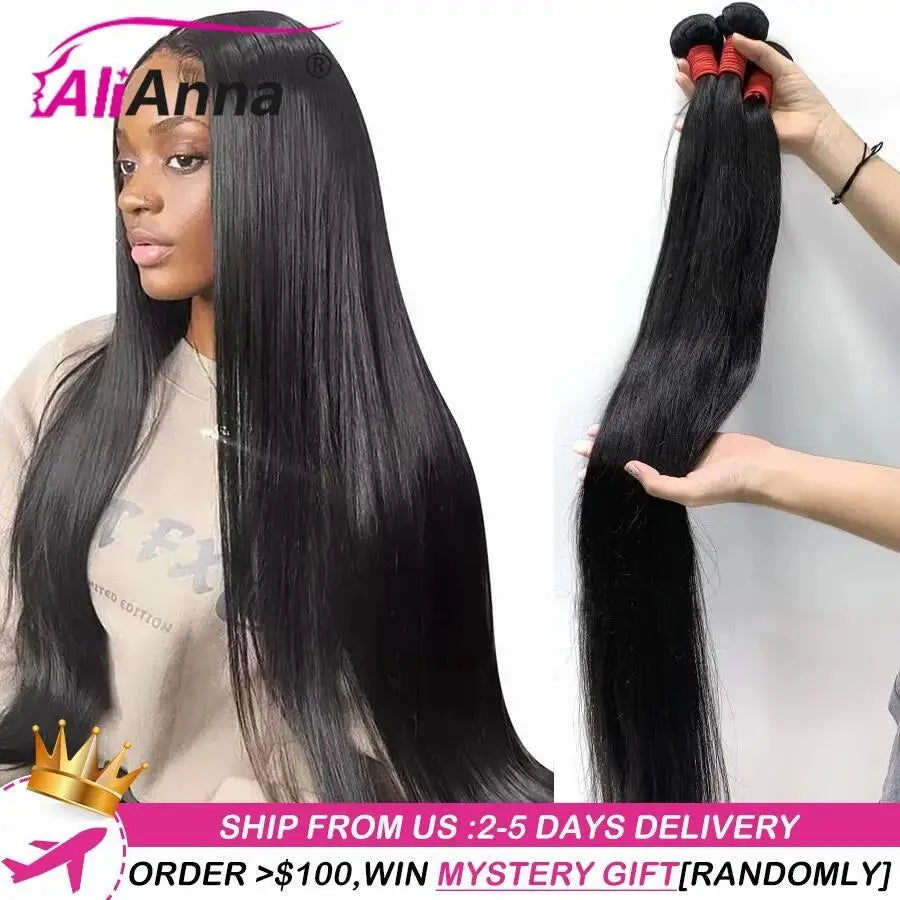 Arwa 26Inch Human Hair Bundles 10A Brazilian Raw Hair Weave Bundles 30 38 40 Inch Straight Human Hair Bundles Hair Extensions