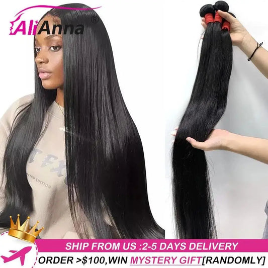 Arwa 26Inch Human Hair Bundles 10A Brazilian Raw Hair Weave Bundles 30 38 40 Inch Straight Human Hair Bundles Hair Extensions