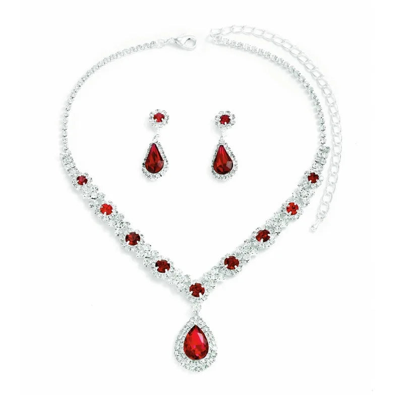 (Isabella) 3 pieces of women's crystal droplet necklace with earrings set for wedding evening dress accessories